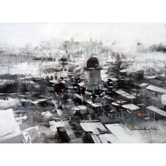 Shan Amrohvi, 18 x 24 inch, Acrylic on Canvas, Cityscape Painting, AC-SA-193